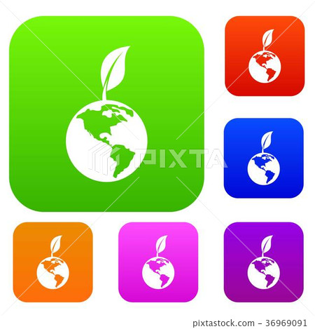 Green world qlobe with leaf set collection Green world qlobe with leaf set collection 36969091