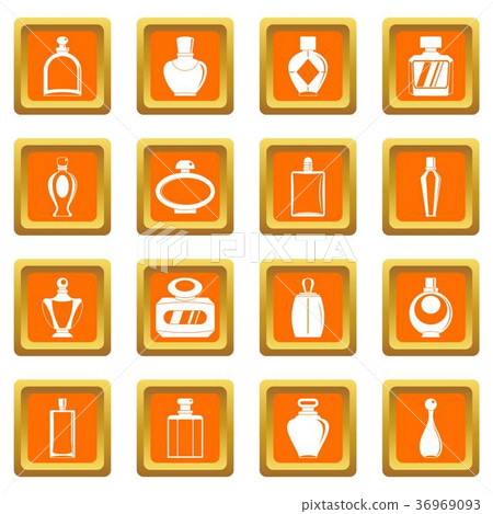 Perfume bottles icons set orange Perfume bottles icons set orange 36969093