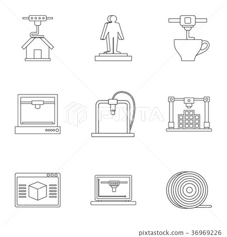 3d printer construct icon set, outline style 3d printer construct icon set, outline style 36969226