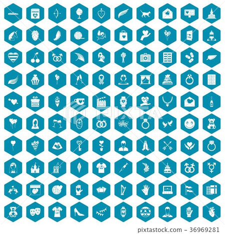 100 heart icons sapphirine violet 36969281