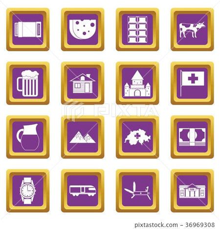 Switzerland icons set purple Switzerland icons set purple 36969308