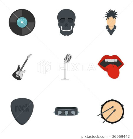 Rock music item icon set, flat style 36969442