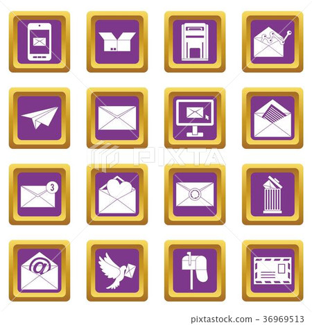 Email icons set purple Email icons set purple 36969513