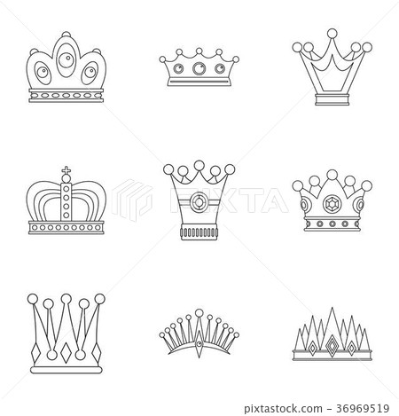 Antique crown icon set, outline style 36969519