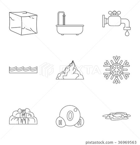 Natural water form icon set, outline style 36969563