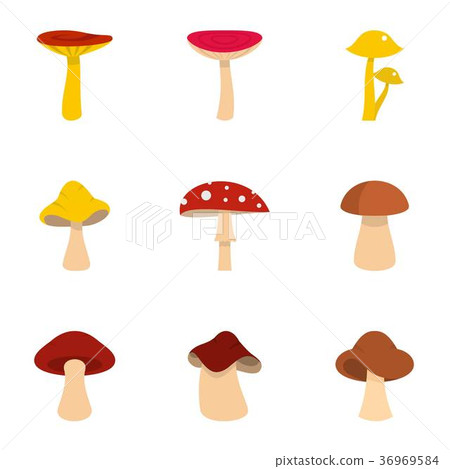 Autumn mushroom icon set, flat style Autumn mushroom icon set, flat style 36969584
