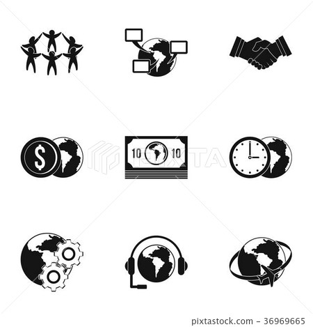 Global network icon set, simple style 36969665