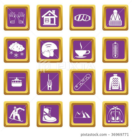 Snowboarding icons set purple Snowboarding icons set purple 36969771