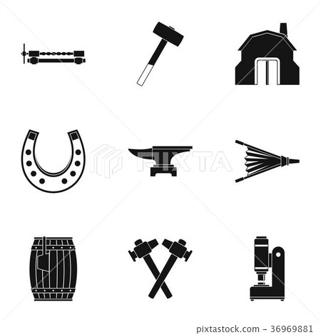 Industrial blacksmith icon set, simple style Industrial blacksmith icon set, simple style 36969881