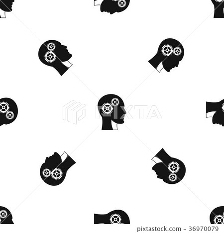 Gears in human head pattern seamless black - Stock Illustration ...