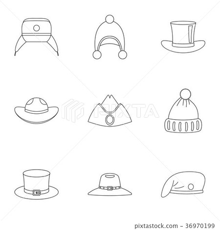 Traditional hat icon set, outline style Traditional hat icon set, outline style 36970199