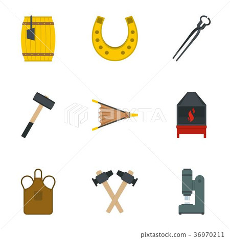 Blacksmith equipment icon set, flat style Blacksmith equipment icon set, flat style 36970211