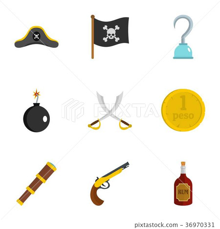 Pirates element icon set, flat style 36970331