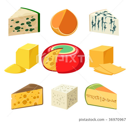 Cheese types and slices Cheese types and slices 36970967