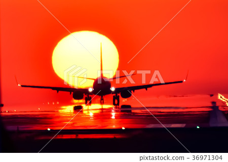 Aircraft scenery with beautiful Dharma sunset background Aircraft scenery with beautiful Dharma sunset background 36971304