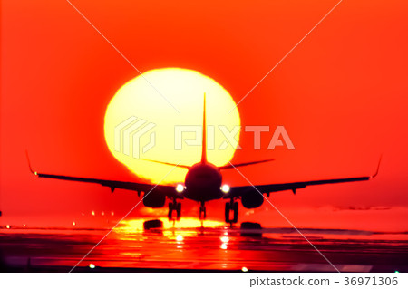 Beautiful aircraft and Dharma sunset scenery Beautiful aircraft and Dharma sunset scenery 36971306