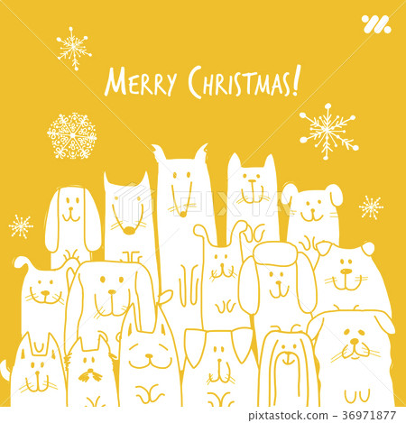 Christmas card with happy dogs family Christmas card with happy dogs family 36971877