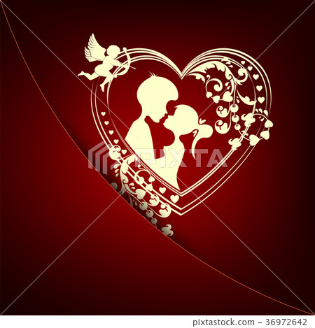 red dark design with silhouette of heart, boy and - Stock Illustration ...