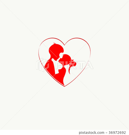 red design with silhouettes of boy and girl with - Stock Illustration ...