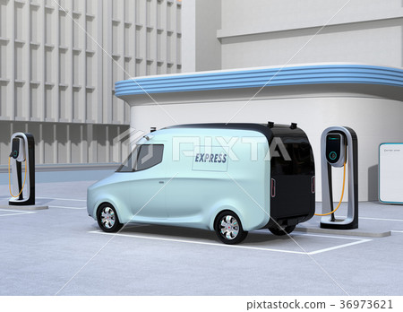 送貨車的圖像充電到充電站 36973621