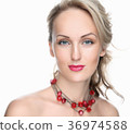 Beautiful girl on a white background with red lips 36974588