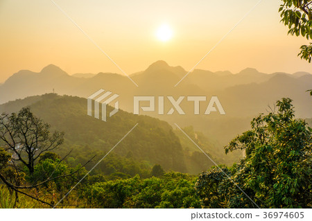 Mountain view with the evening sky Mountain view with the evening sky 36974605