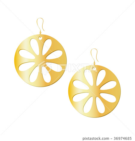 Gold round earrings isolated. 36974685