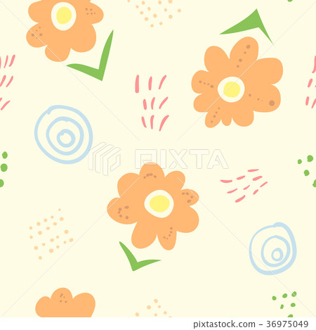 Cute simple kids doodle floral pattern 36975049