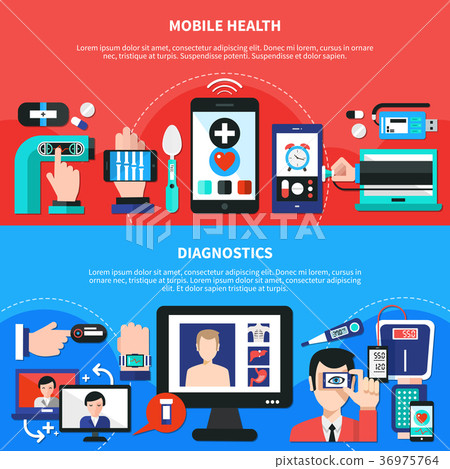 Digital Health Gadgets Flat Banners 36975764