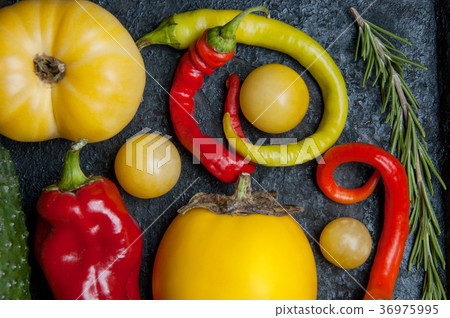 Vegetables on baking tray Vegetables on baking tray 36975995