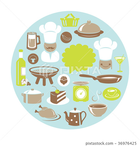 Food and drink concept round card with chef Food and drink concept round card with chef 36976425
