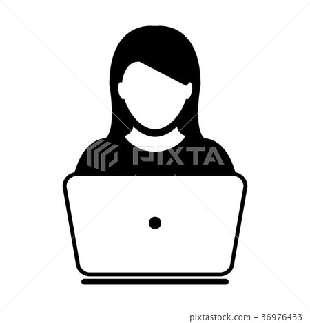 User Icon Vector With Laptop Computer Female Sign 36976433