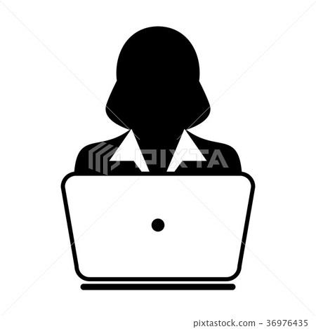 User Icon Vector With Laptop Computer Female Sign - Stock Illustration ...