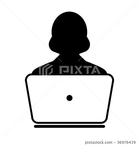 User Icon Vector With Laptop Computer Female Sign - Stock Illustration ...