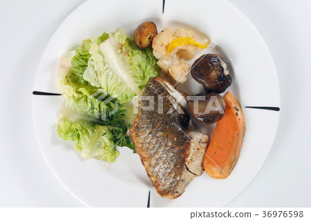 Grilled Seabass vegetable and salad Grilled Seabass vegetable and salad 36976598