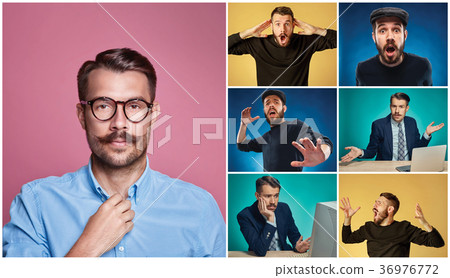 Collage from images of a young man expressing Collage from images of a young man expressing 36976772