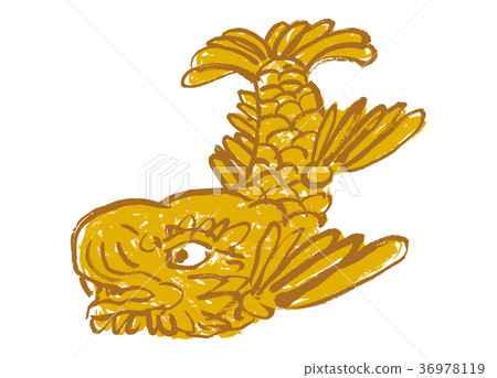 Golden shachihoko watercolor 36978119