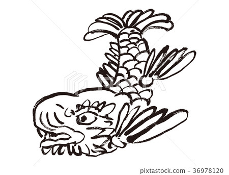 Golden shachihoko watercolor 36978120