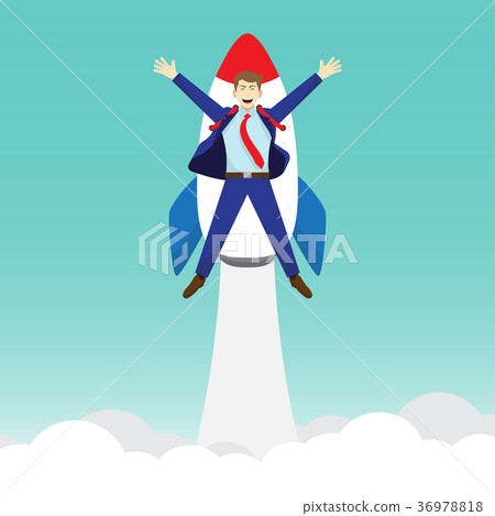 Businessman Launching Into Sky By Rocket Businessman Launching Into Sky By Rocket 36978818