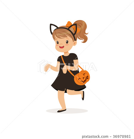 Little girl dressed as a black cat, cute kid in Little girl dressed as a black cat, cute kid in 36978981