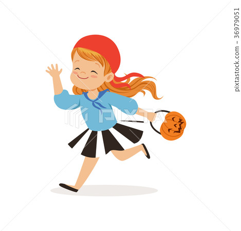 Sweet little girl in halloween costume running Sweet little girl in halloween costume running 36979051