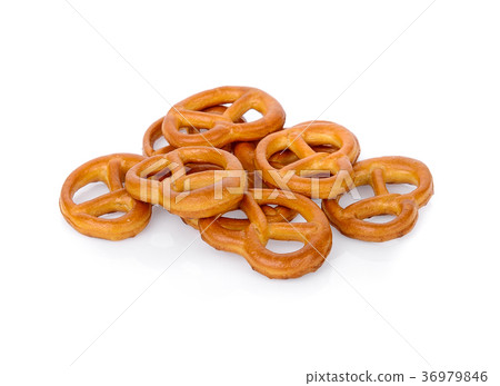 Salty snacks. Pretzels isolated 36979846