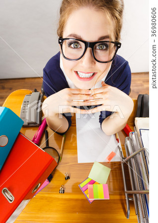Happy business woman in office 36980606