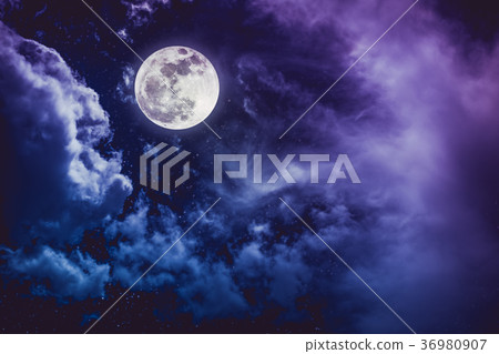 Night sky with bright full moon, serenity nature. 36980907