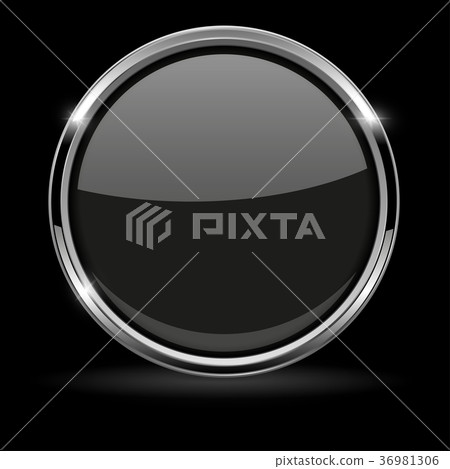 Black round button with metal frame Black round button with metal frame 36981306