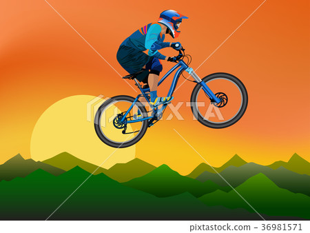 Image of a cyclist on a background of mountains 36981571