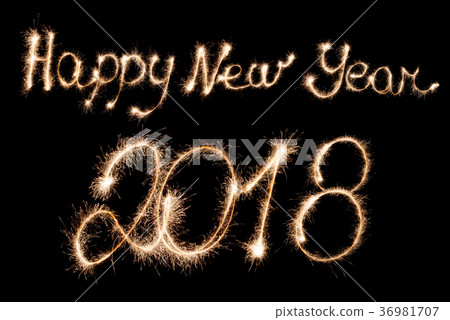 Happy New Year 2018 sparklers inscription . 36981707