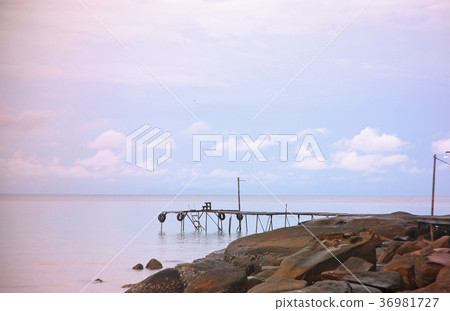Bridge on sea with sky background 36981727