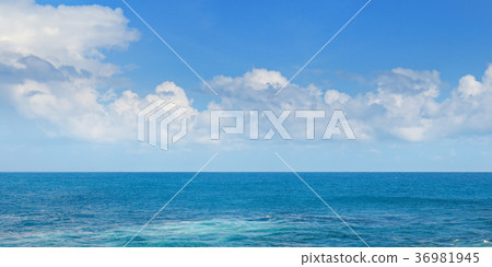 Tropical ocean, beach, high waves and blue sky. 36981945