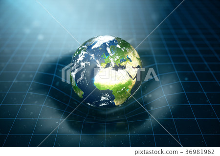 3D illustration Earth's gravity bends space around 36981962